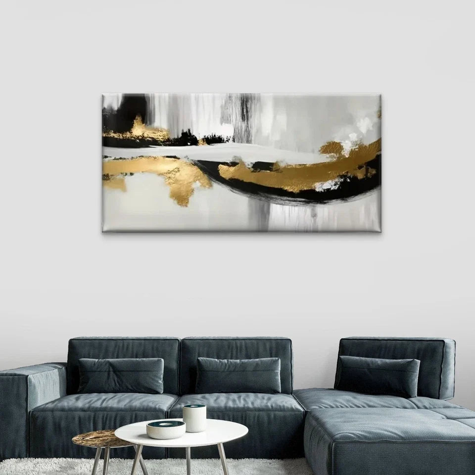 Black & Golden Swirl Design Wall Art Canvas Office Home Room Framed 120x60cm