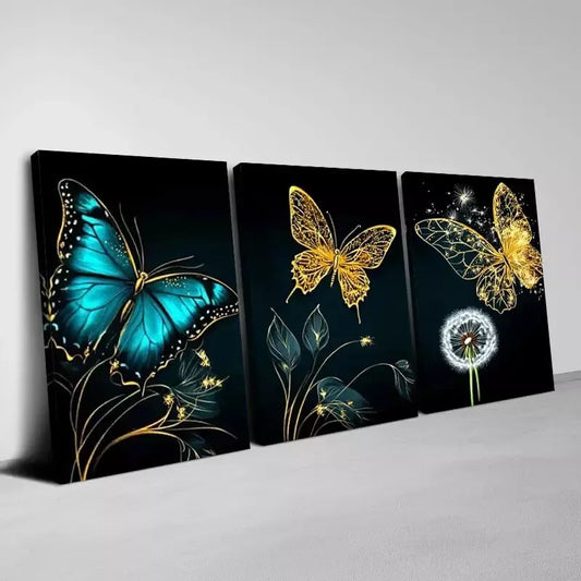 3pcs Stunning Abstract Butterfly Dandelion Wall Art Set Canvas Framed 40x60cm - High Quality Print 100% Australian Made Wall Canvas Ready to Hang