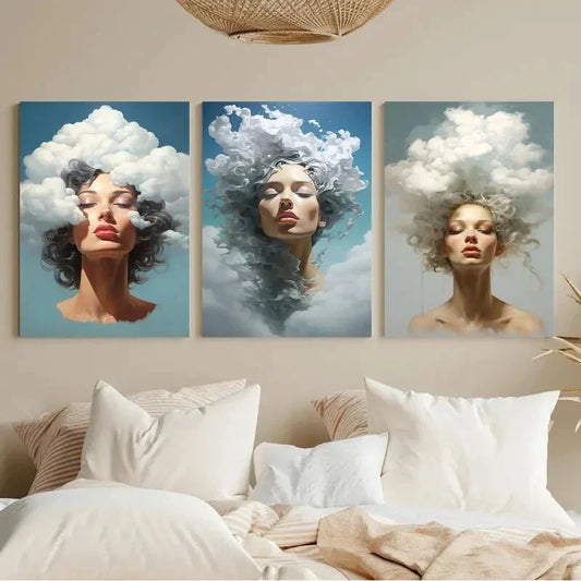 3pcs Head In The Clouds Woman Metal Print Ready to Hang Art