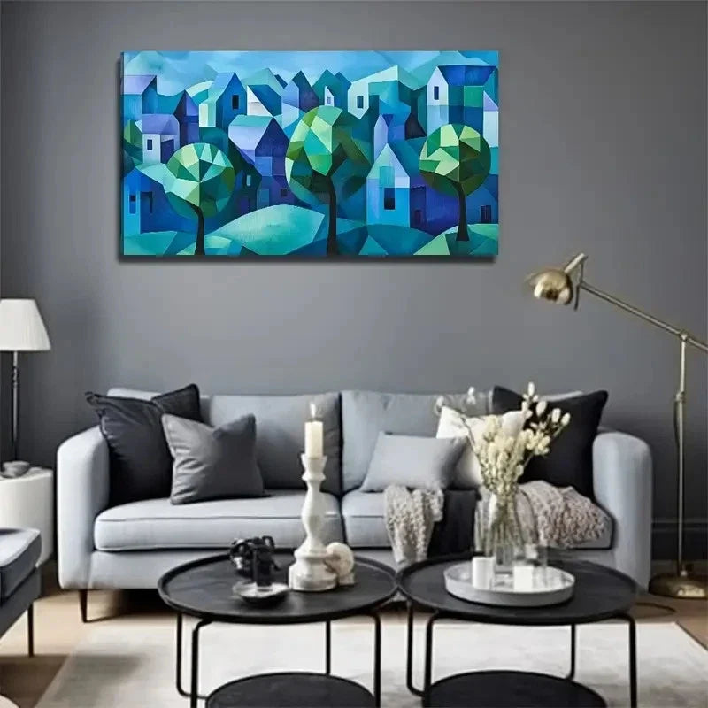 House And Tree Murals Wall Art Canvas Office Home Room Framed 120x60cm