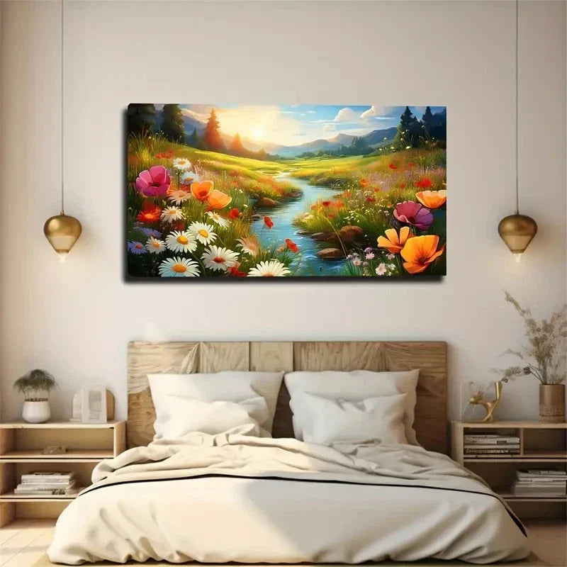 Hopeful Spring Streams Wall Art Canvas Office Home Room Framed 120x60cm