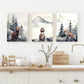 3pcs Bears Forest Wildlife & Mountain Peaks Wall Art Set Canvas Framed 40x60cm - High Quality Print 100% Australian Made Wall Canvas Ready to Hang