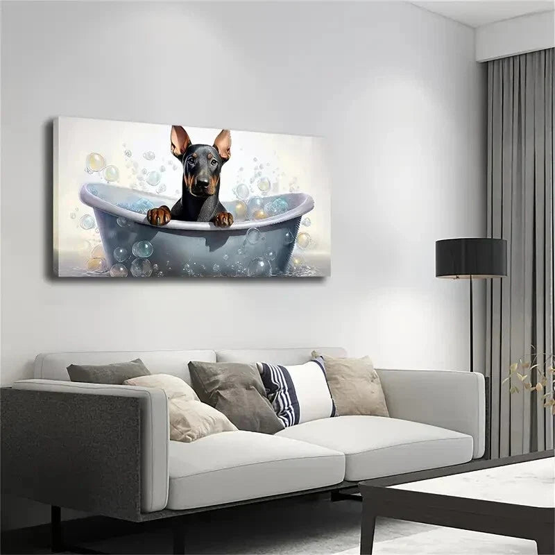 Dachshund Bathtub Deco Modern Wall Art Canvas Office Home Room Framed 120x60cm
