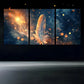 3pcs Feathers White Wings Golden Blue Metal Print Ready to Hang Art