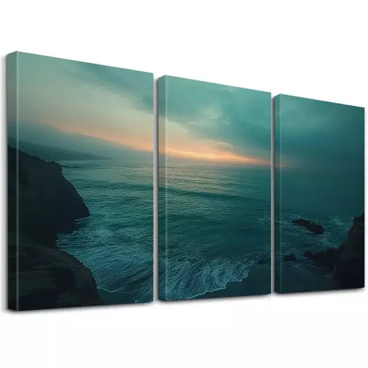 3pcs Decorative Seascape Sunrise Cliffs Wall Art Set Canvas Framed 40x60cm - High Quality Print 100% Australian Made Wall Canvas Ready to Hang