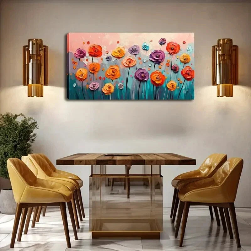 Colorful Abstract Floral Modern Wall Art Canvas Office Home Room Framed 120x60cm