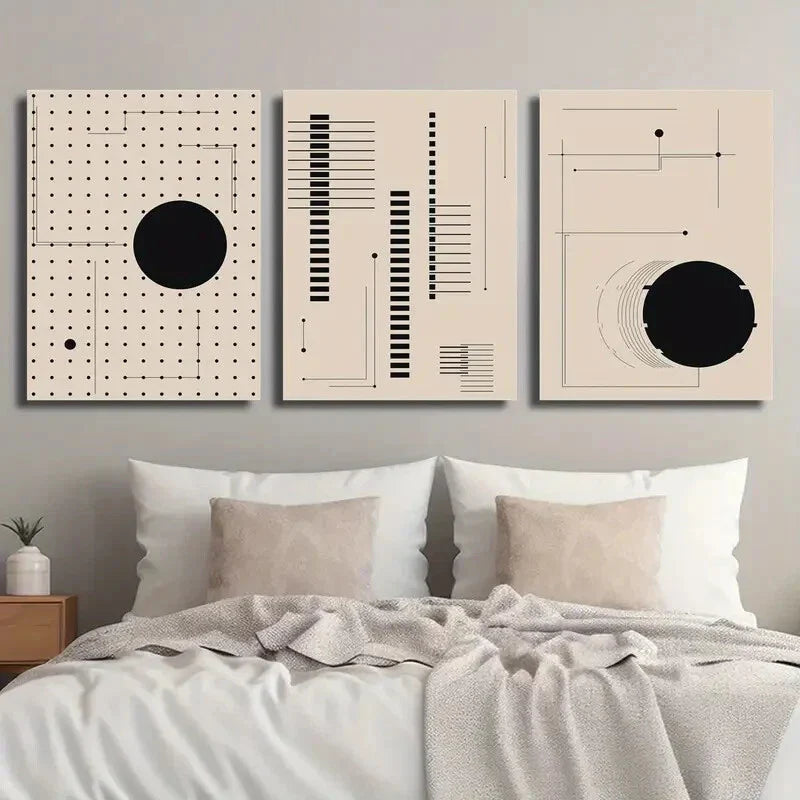 3pcs Black & Beige Geometric Line Wall Art Set Canvas Framed 40x60cm - High Quality Print 100% Australian Made Wall Canvas Ready to Hang