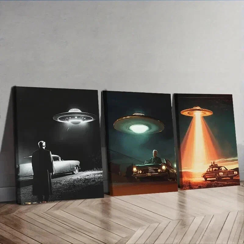 3pcs Unidentified Object on Car Design Perfect Wall Art Set Canvas Framed 40x60cm - High Quality Print 100% Australian Made Wall Canvas Ready to Hang