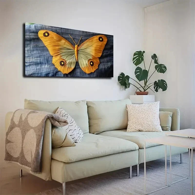 Vibrant Yellow and Blue Design Wall Art Canvas Office Home Room Framed 120x60cm