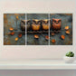 3pcs Vintage Owls Are On Branches Golden Leaves Metal Print Ready to Hang Art