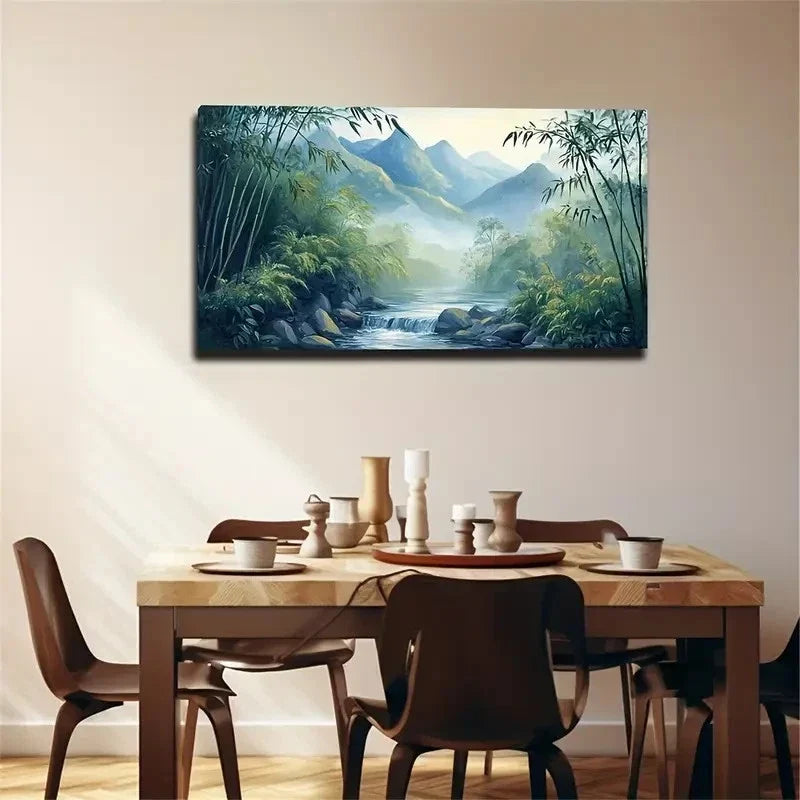 Serene Bamboo Stream Landscape Wall Art Canvas Office Home Room Framed 120x60cm