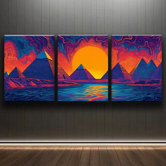 3pcs Colourful Pyramid Sunset Metal Print Ready to Hang Art
