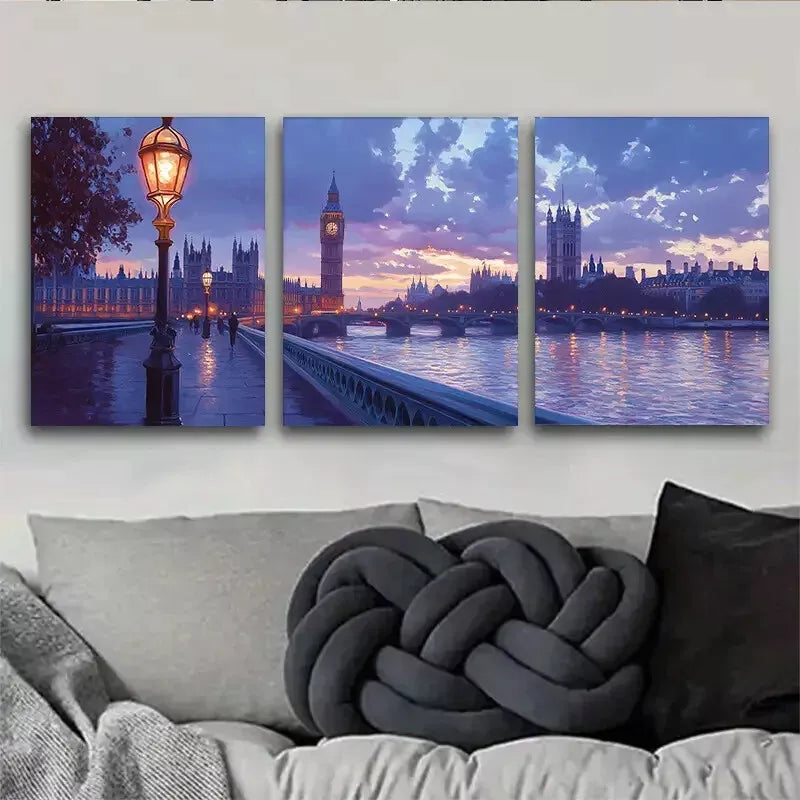 3pcs  London Big Ben and Westminster Bridge Sunset   Wall Art Set Canvas Framed 40x60cm - High Quality Print 100% Australian Made Wall Canvas Ready to Hang