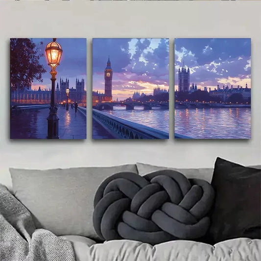 3pcs  London Big Ben and Westminster Bridge Sunset   Wall Art Set Canvas Framed 40x60cm - High Quality Print 100% Australian Made Wall Canvas Ready to Hang