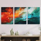 3pcs Vibrant Red, Blue & Green Swirl Design Metal Print Ready to Hang Art