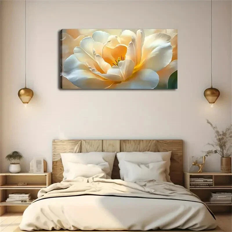 Blooming White Yellow Gradient Wall Art Canvas Office Home Room Framed 120x60cm