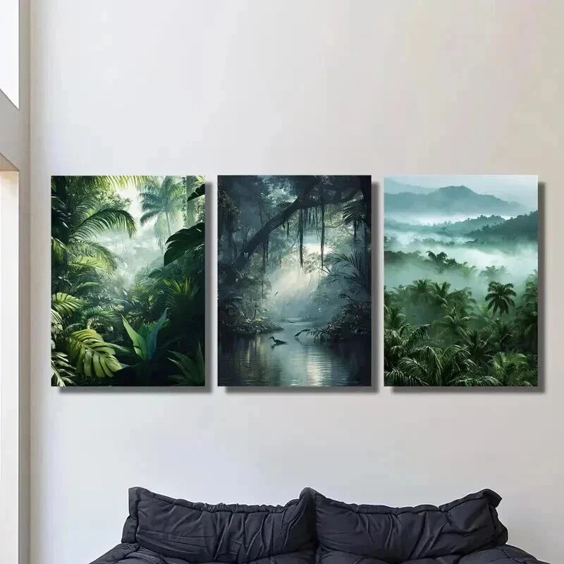 3pcs Natural Tropical Forest Decoration Wall Art Set Canvas Framed 40x60cm - High Quality Print 100% Australian Made Wall Canvas Ready to Hang