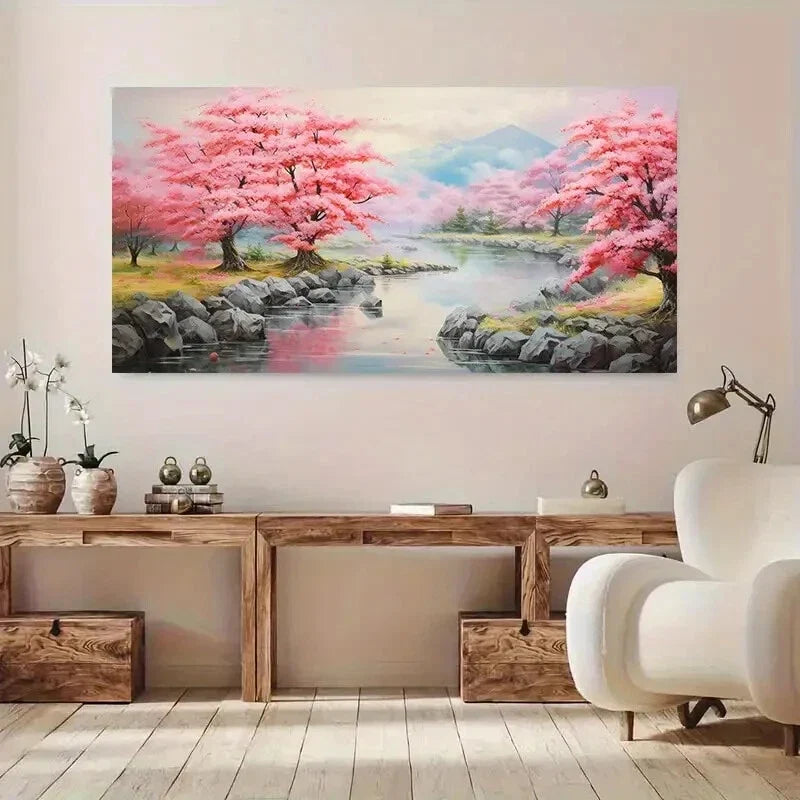 River Elegant Pink Treeswall canvas office home room framed 120x60cm