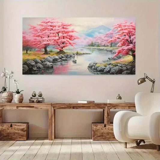 River Elegant Pink Treeswall canvas office home room framed 120x60cm