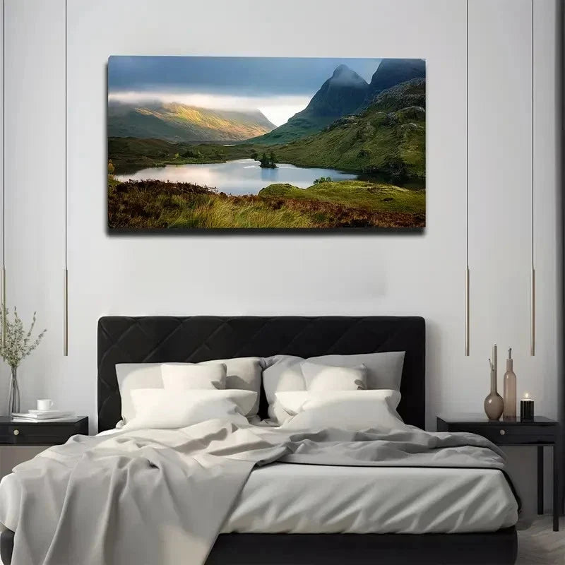 Autumn Mountain River Wall Art Canvas Office Home Room Framed 120x60cm