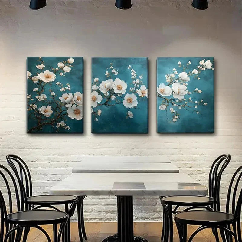 3pcs Elegant White Blossom Branches Perfect Wall Art Set Canvas Framed 40x60cm - High Quality Print 100% Australian Made Wall Canvas Ready to Hang