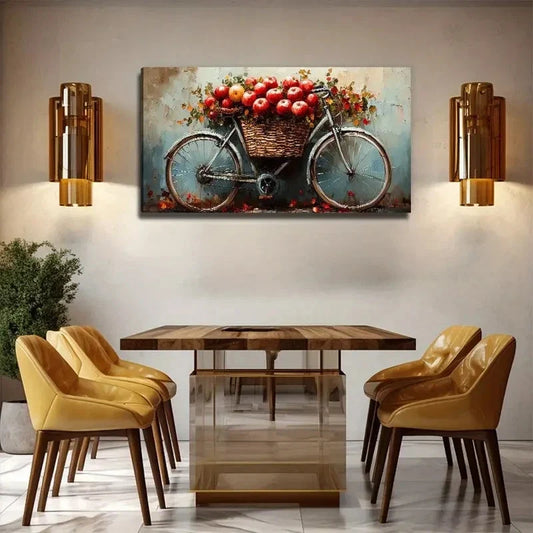 Red Apples On Bicycle Wall Art Canvas Office Home Room Framed 120x60cm
