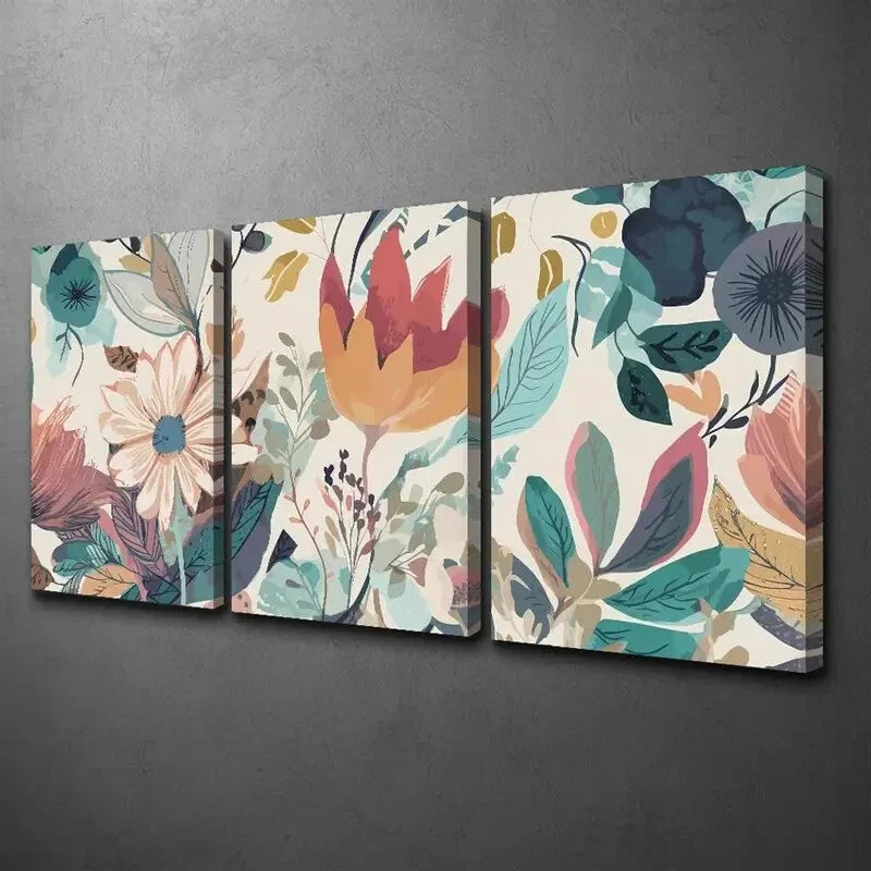 3pcs Vibrant Abstract Floral  Wall Art Set Canvas Framed 40x60cm - High Quality Print 100% Australian Made Wall Canvas Ready to Hang