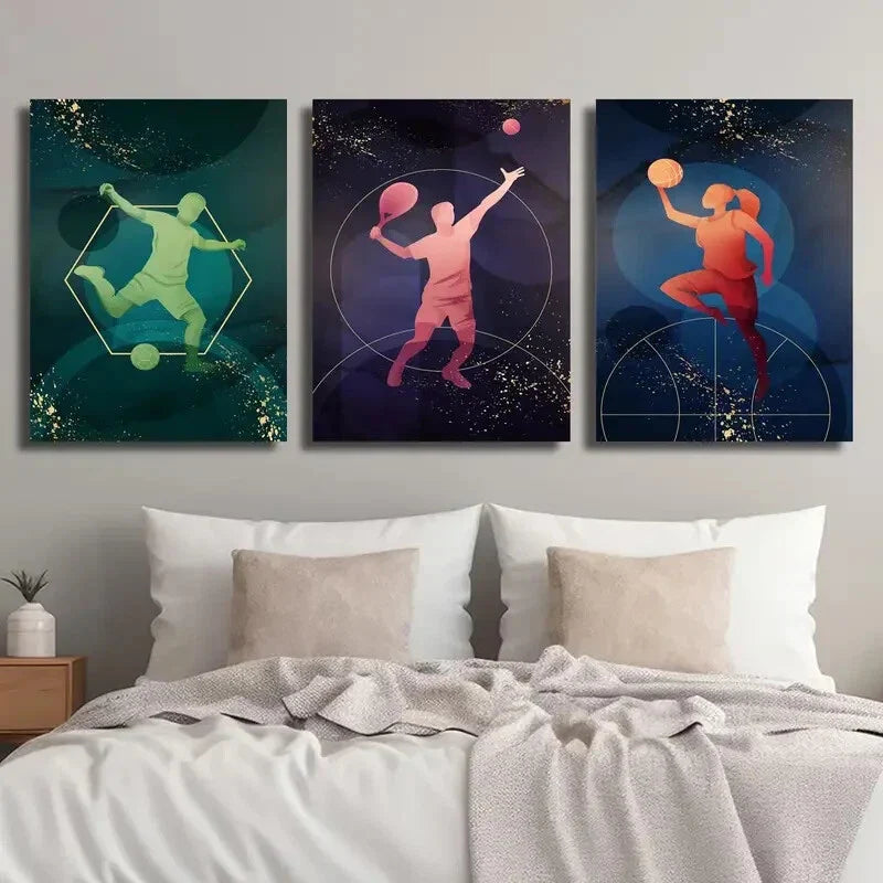 3pcs Soccer Tennis And Basketball Drawing Wall Art Set Canvas Framed 40x60cm - High Quality Print 100% Australian Made Wall Canvas Ready to Hang