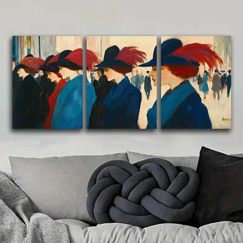 3pcs People in the market Metal Painting Print Ready to Hang Art