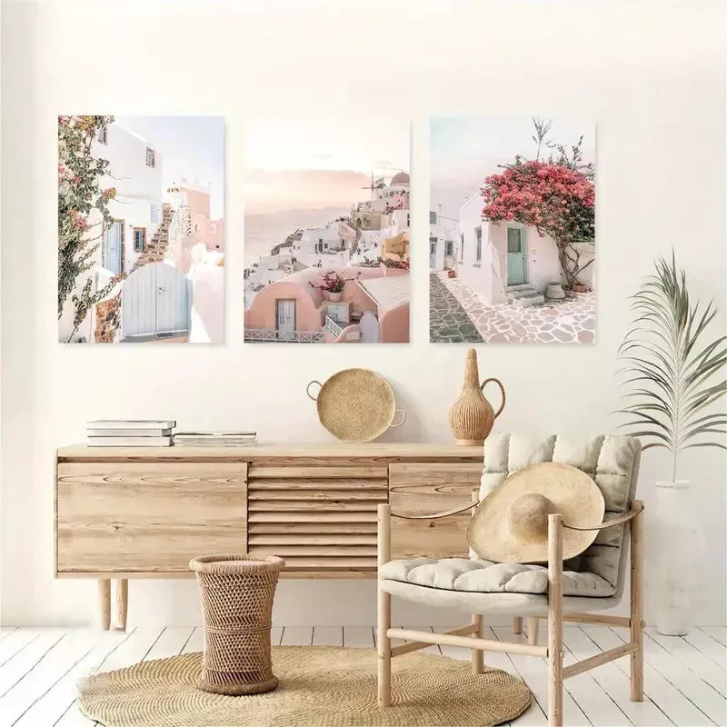 3pcs Santorini Art Greece Print Mediterranean Wall Art Set Canvas Framed 40x60cm - High Quality Print 100% Australian Made Wall Canvas Ready to Hang