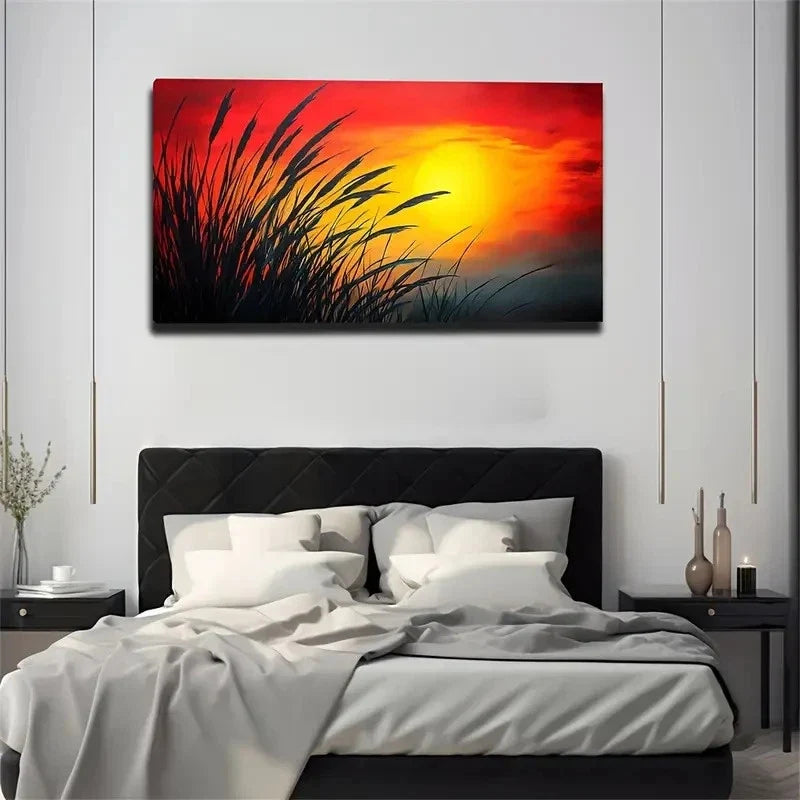 Sun And Reeds Suitable Style Wall Art Canvas Office Home Room Framed 120x60cm