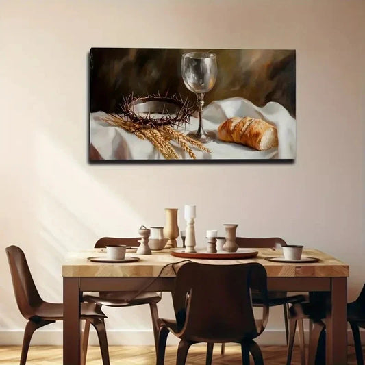 Communion Cup & Cross Design Wall Art Canvas Office Home Room Framed 120x60cm