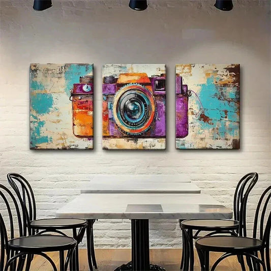 3pcs Colorful Retro Photography Theme Perfect Wall Art Set Canvas Framed 40x60cm - High Quality Print 100% Australian Made Wall Canvas Ready to Hang