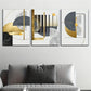 3pcs  Abstract Geometric Golden, Black & White  Metal Print Ready to Hang Art