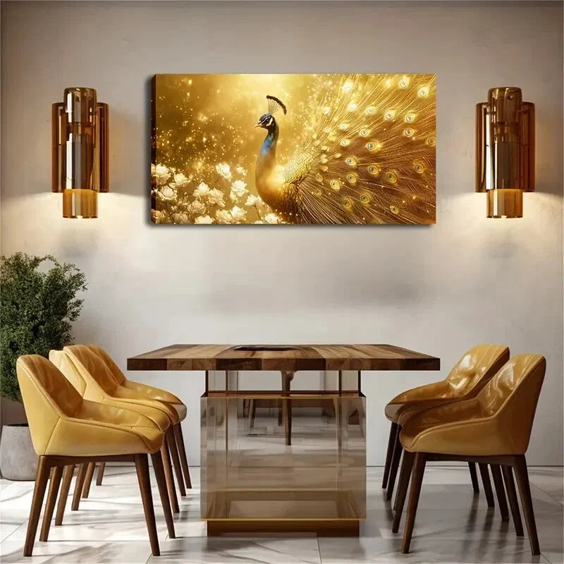 Realistic Peacock Vibrant Wall Art Canvas Office Home Room Framed 80x45cm