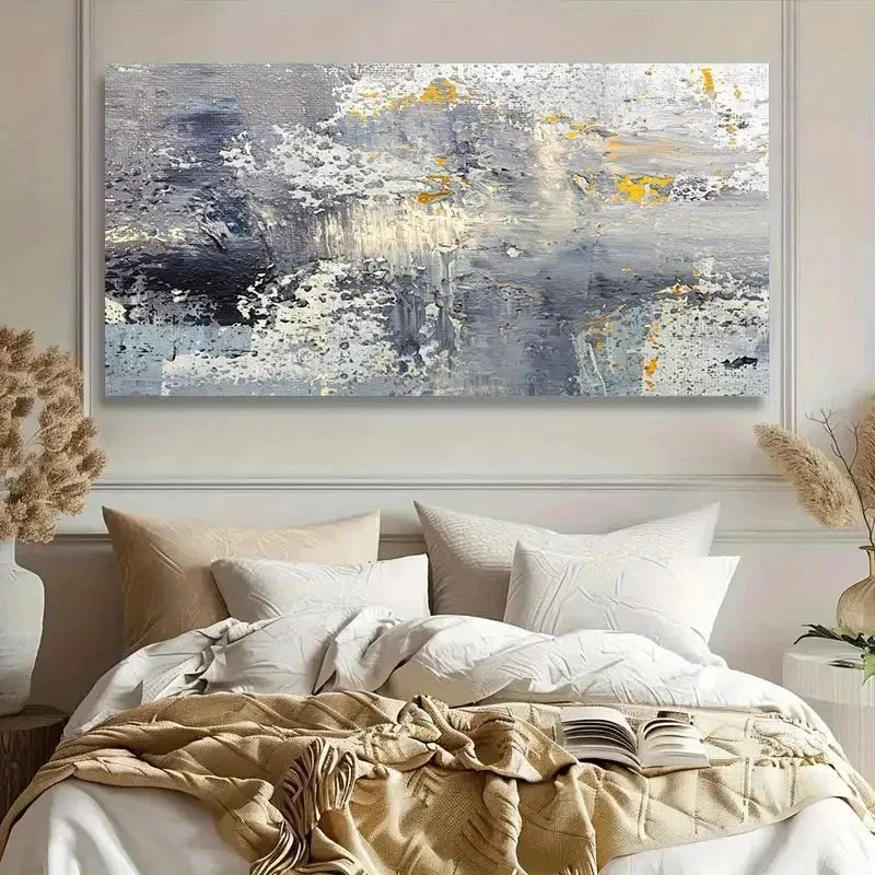 Golden Splatter Design Abstract Wall Art Canvas Office Home Room Framed 120x60cm
