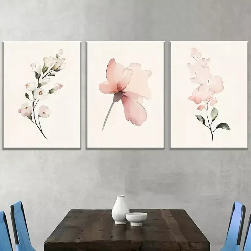 3pcs Modern Floral Pink Peonies White Flowers Wall Art Set Canvas Framed 40x60cm - High Quality Print 100% Australian Made Wall Canvas Ready to Hang