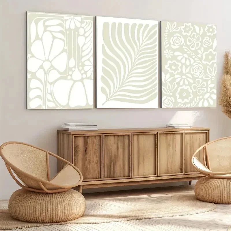 3pcs Abstract Botanical Art Florals & Leaves Green Wall Art Set Canvas Framed 40x60cm - High Quality Print 100% Australian Made Wall Canvas Ready to Hang
