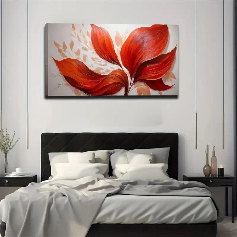 Vibrant Red And Orange Leaves Wall Art Canvas Office Home Room Framed 120x60cm