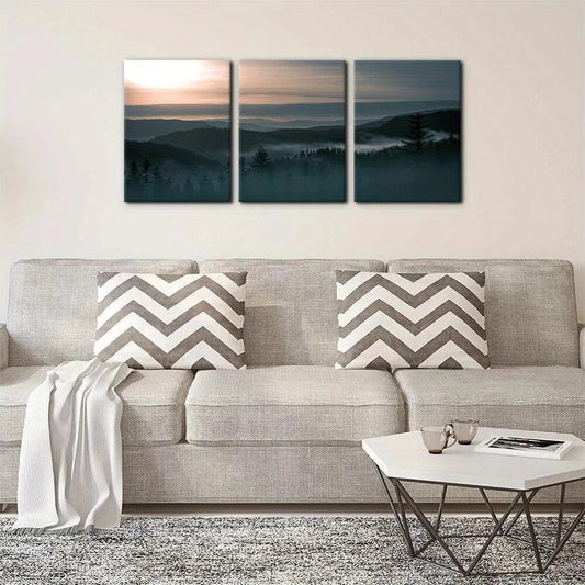 3pcs Sunrise Mountain Forest Natural Scenery Metal Print Ready to Hang Art