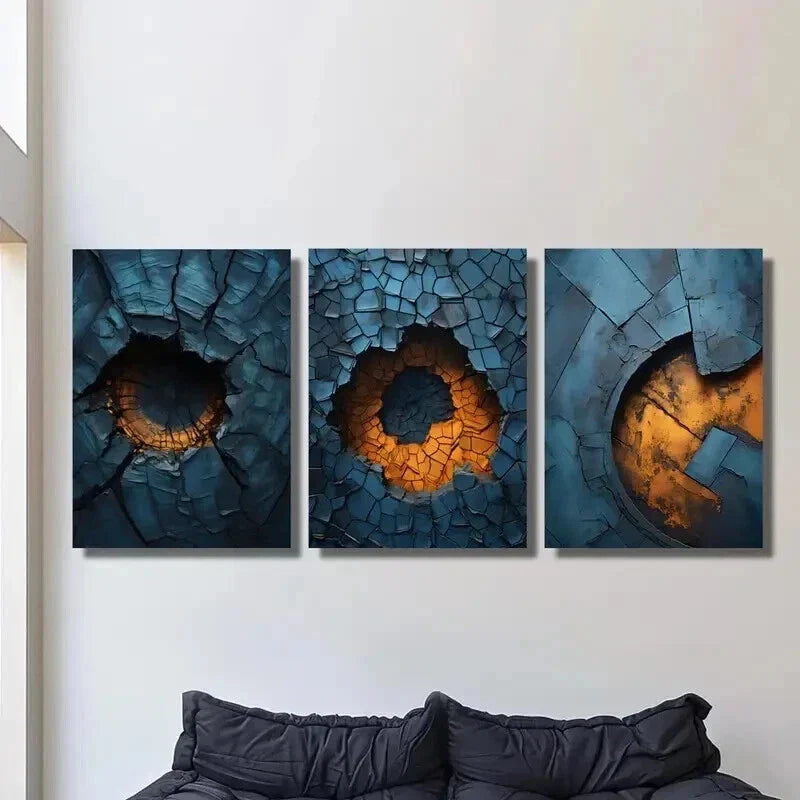 3pcs Abstract Blue Metal Texture Design Wall Art Set Canvas Framed 40x60cm - High Quality Print 100% Australian Made Wall Canvas Ready to Hang