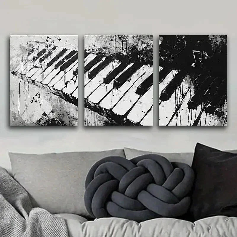 3pcs Black and White Piano Keyboard Perfect Wall Art Set Canvas Framed 40x60cm - High Quality Print 100% Australian Made Wall Canvas Ready to Hang