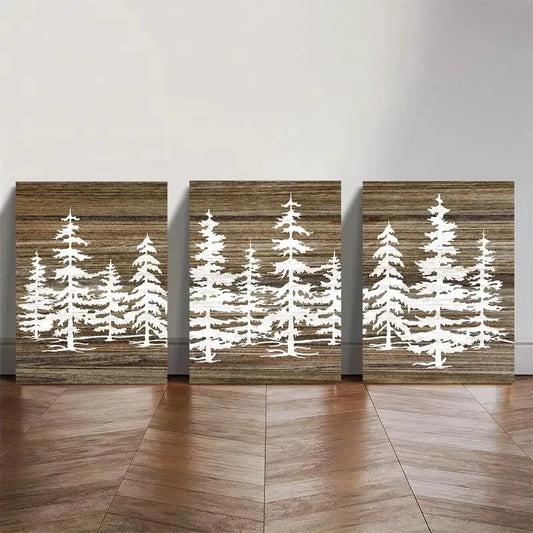 3pcs Pine Tree Forest Wall Art Set Canvas Framed 40x60cm - High Quality Print 100% Australian Made Wall Canvas Ready to Hang
