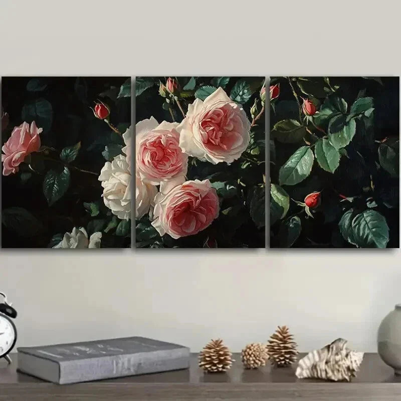 3pcs Oil Painting Roses Design Wonder Perfect Wall Art Set Canvas Framed 40x60cm - High Quality Print 100% Australian Made Wall Canvas Ready to Hang