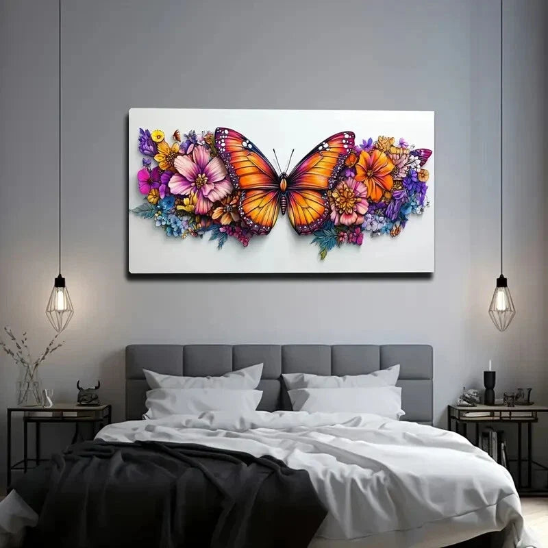 Red Butterfly Colorful Flower Wall Art Canvas Office Home Room Framed 120x60cm