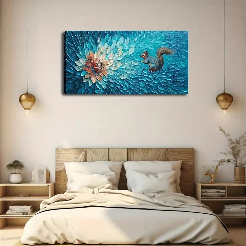 Vibrant Blue and Orange Floral Wall Art Canvas Office Home Room Framed 120x60cm