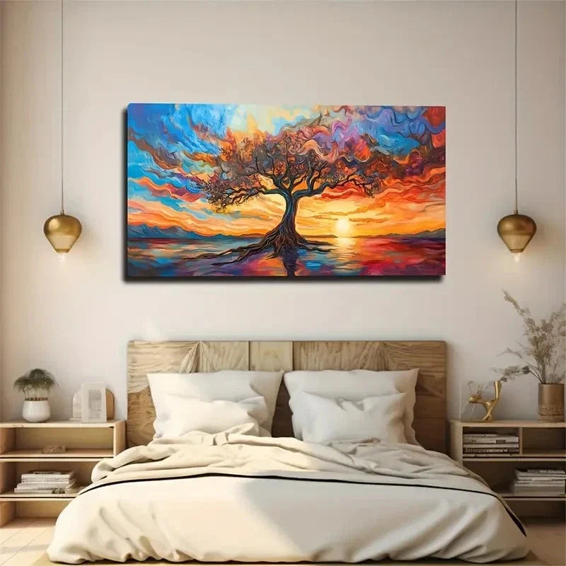 Sunrise Tree Of Life Colorful Wall Art Canvas Office Home Room Framed 120x60cm