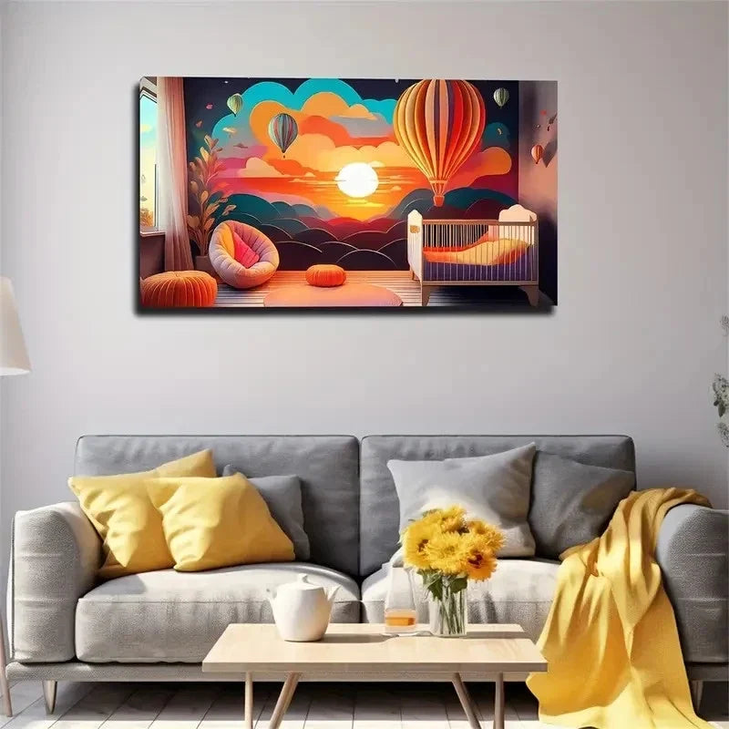 Vibrant Sunset Hot Air Balloons Wall Art Canvas Office Home Room Framed 120x60cm