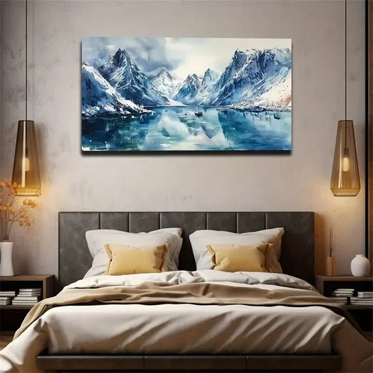 Snow-Capped Mountains Lakes Wall Art Canvas Office Home Room Framed 120x60cm