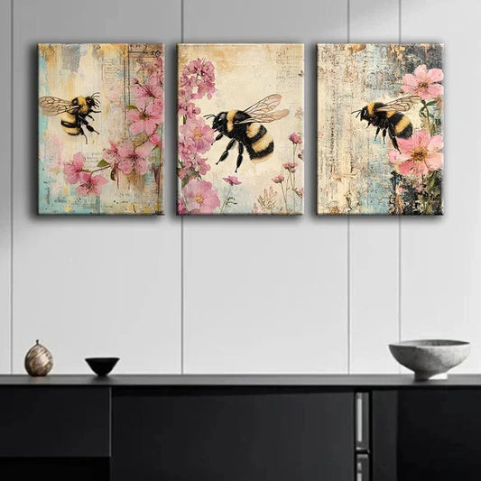 3pcs Bumblebee Flower Natural Metal Print Ready to Hang Art
